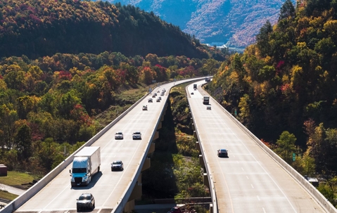 Birdseye view of two-lane Pennsylvania highway